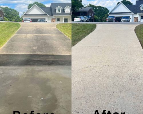 Before and after driveway pressure washing in Greenville SC